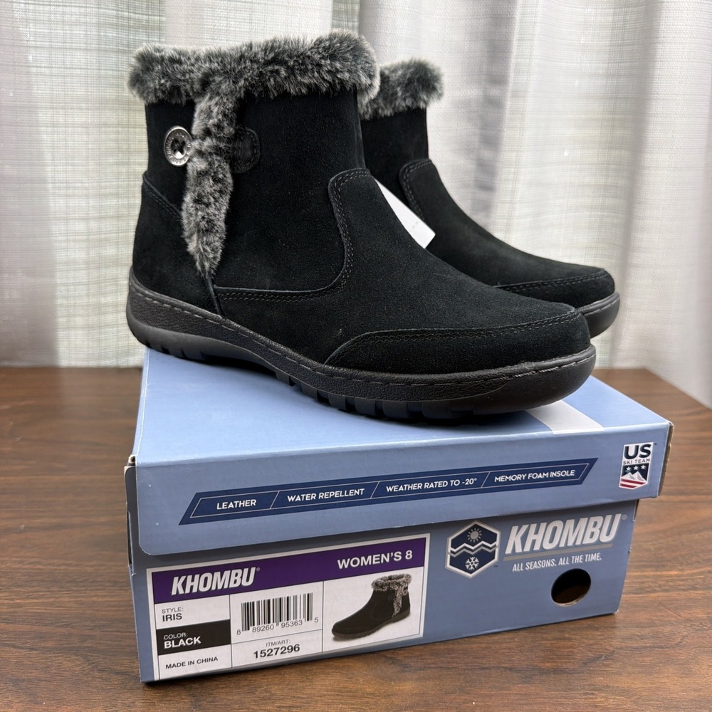 Womens Khombu Iris Suede Leather Faux Fur Ankle Boot Weather Ready New With Box
